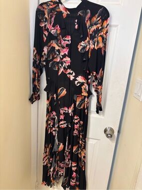 All Saints Black Floral Maxi Dress with Pink & Cream Blooms